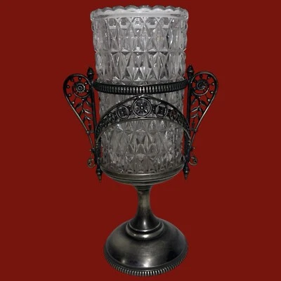 Vaso de aipo vintage antigo da década de 1890 James Tuft placa de prata #2455 vidro de corte brilhante - Imagem 1 de 4