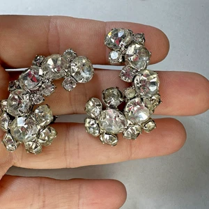 Vintage Ohrringe Clip On Strass Kletterer klar klobig - Bild 1 von 5