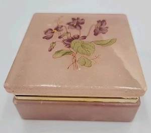Vintage Pink Marble Jewlery Trinket Box Hinged Violet Floral Virginia Heritage - Picture 1 of 4