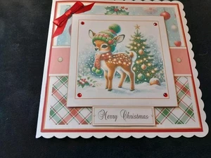 New Handmade Cute Doe Themed Christmas Card size 8" X 8" - Picture 1 of 5