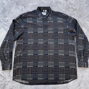 Haupt Shirt Mens 2XL Gray Blue Brown Plaid Button Down Long Sleeve Chest Pocket - Picture 1 of 10