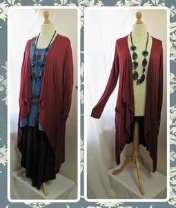 NEU MIT ETIKETT, AUSGEFALLEN, LAGENLOOK, LANG, BURGUNDERROT, WASSERFALL, DRAPIERT, CARDIGAN, EINHEITSGRÖSSE PLUS - Bild 1 von 12
