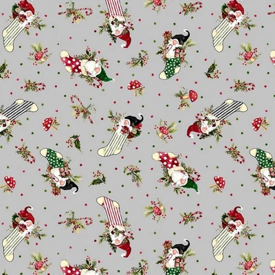 Wilmington Prints - Merry Gnome-Ments - Stocking Toss - Gray, Fabric BTY - Image 1 of 4