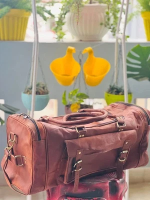 Mens Bag Leather Duffle Travel Luggage Gym Vintage Genuine Weekend Overnight New - Image 1 of 3