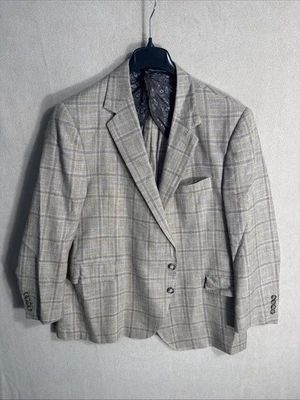 Coppley Gio 46R Brown Tan Windowpane Plaid Holland & Sherry Silk Linen Wool - Image 1 of 4