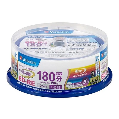 Verbatim Blu-Ray Discs 25GB 20 BD-RE Rewritable 2x Spindle Case VBE130NP20SV JP - Image 1 of 4