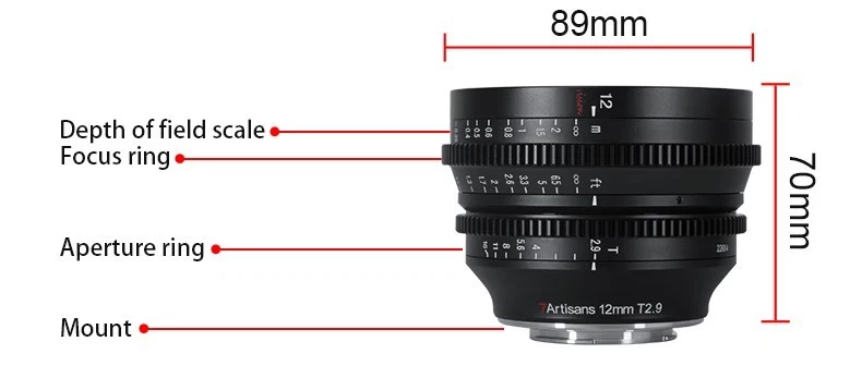 Objectif Cinéma 7artisans 2.9/12mm T Noir Pour Monture L APS-C - Photo 1/1