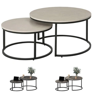 Couchtisch rund 2er Set Stapelbarer Beistelltisch mit Metallrahmen - Bild 1 von 34