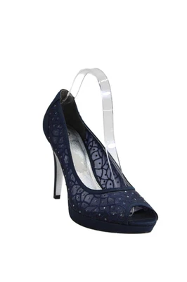 Adrianna Papell Women's Open Toe Rhinestone Mesh Cone Heels Pumps Blue Size 9 - Image 1 of 4