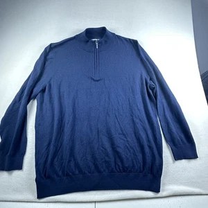 LL Bean Sweater Mens 3XL Navy Blue Half Zip Pullover Cotton Cashmere Blend - Picture 1 of 11