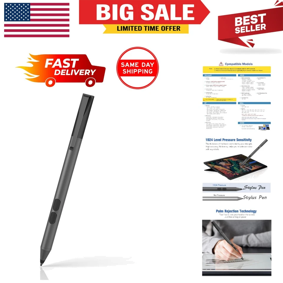 Caneta stylus para Surface Pro 11-3 com 1024 níveis de pressão e rejeição da palma da mão - Imagem 1 de 4