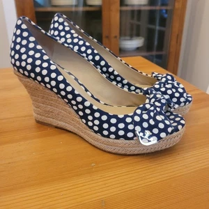 TORY BURCH Dory Peep-Toe Espadrille 3.5in Wedge Shoes-Size 8-NWOB - Picture 1 of 24