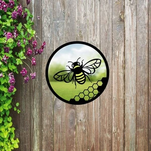 SunCatcher Garden Mirror Round Yellow Honey Bee Range of Sizes - Picture 1 of 14