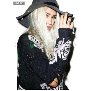 Rare Wildfox Shredded Roses Venice Canal Sweater Wool Silk Blend Goth Grunge L - Picture 1 of 11