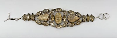 Brazalete de eslabones estilo topacio blanco y jaspe dendrítico de plata de ley 925 de 50 g Foto 1 de 4