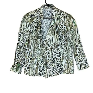 Chicos Womens Jacket Multicolored Leopard Print Open Front 100% Linen 1 (M) - Picture 1 of 13