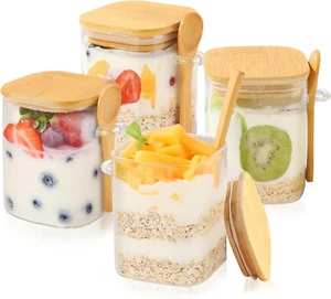 4 Pack Overnight Oats Containers with Lids, 17 Oz Wide Mouth Glass Mason Jars fo - Picture 1 of 12