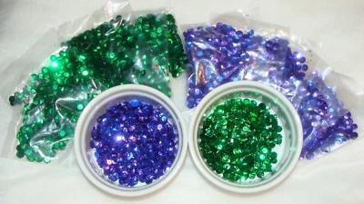 Lot 6mm Vtg NOS Round cup loose sequins Paillettes Purple & Green crafts  - Изображение 1 из 3