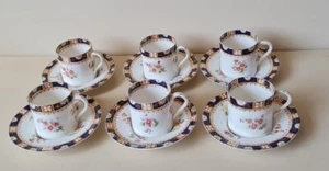 Antique William Lowe Longton 6 Coffee Cups & Saucers 4772 Flowers Chip & HLine - Picture 1 of 21