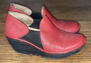 Fly London Yua P500578003-Red Leather/Elastic-Wedge Pump-Sz 40 Excellent - Picture 1 of 8