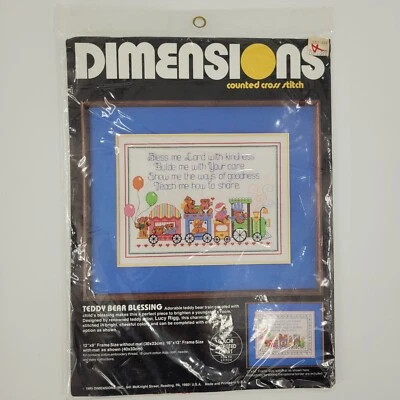 Dimensions Cross Stitch Kit Teddy Bear Blessings USA Made Vintage 1985 NEW - image 1 of 4