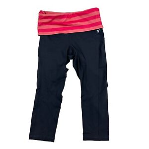 OLD NAVY Active Fold-Over Waist Capri Leggings GRAY Pink Stripe Sz S Nylon Blend