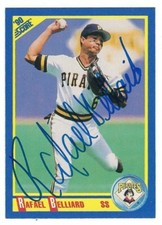 Autographed 1990 Score Rafael Belliard Pittsburgh Pirates Card #520 wShow Ticket