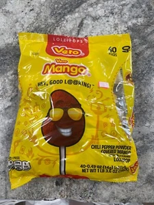 VERO MANGO PALETA 40Pc, Mango Chili Lollipops, Paletas de Mango Mexican Candy - Picture 1 of 2