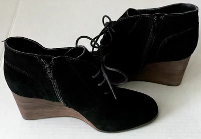 Botines de cuña negros Lucky Brand - Zapatos con cordones de gamuza brillantes para mujer talla 8,5 nuevos sin caja Foto 1 de 4