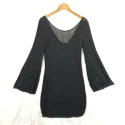 Vestido Free People Mujer Grande Negro Encaje Crochet Manga Campana Capricho Bruja Foto 1 de 4
