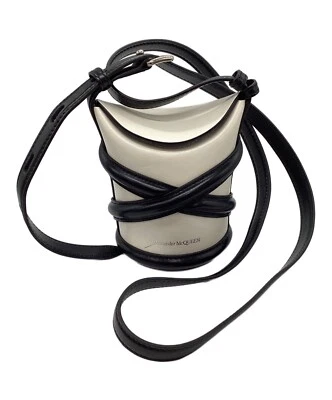 Alexander McQueen Mini Curve Bolso Bolso de Hombro Bolso de Mano Cuero Blanco Negro Foto 1 de 4