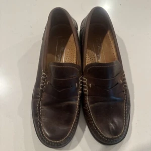 Ernest Hemingway Tobacco Brown Leather Slip On Penny Loafers Moc Toe Shoes 8 M - Picture 1 of 12