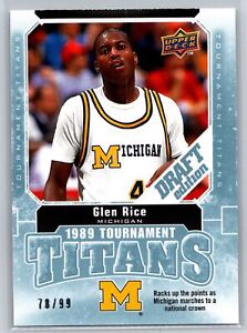 2009-10 UD Draft Edition #TT-GR Glen Rice SN /99 Tournament Titans Blue U Of M