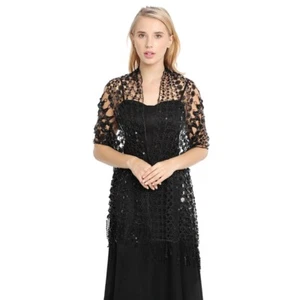 Women Tassel Sequins Shawl for Evening Dress Cheongsam Shawl Wedding Party Shawl - Picture 1 of 29