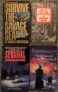Books on Survival, lot of 4, Sea & Woods, Snowbound Amish Survival, Donner Party - Imagen 1 de 8