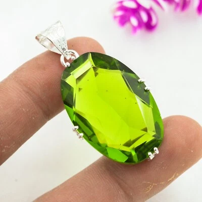 Excelente colgante de peridoto de piedras preciosas hechas a mano de plata de ley 925 joyería curativa Foto 1 de 4