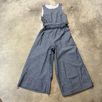 Macacão feminino Alice Olivia 4 listras azuis com cinto bolsos para pernas largas - Imagem 1 de 4