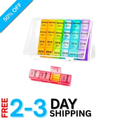 Caja de pastillas de 7 días sin BPA con compartimentos extra grandes para vitaminas y aceites de pescado Foto 1 de 4
