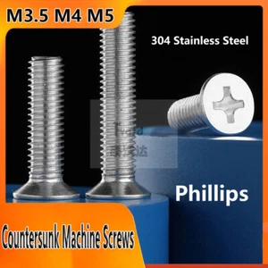 Phillips Countersunk Machine Screws M3.5 M4 M5 Flat Head Bolts Stainless Steel - Picture 1 of 9