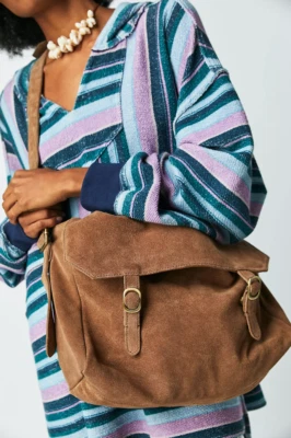 NEW FREE PEOPLE BRONZE AGE BROWN ZAHARA SUEDE MESSENGER CROSSBODY BAG PURSE - Image 1 of 4