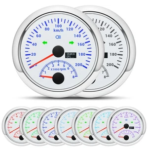 85mm White GPS Speedometer 200km/h With Tachometer 7 Colors LED For Boat Car ATV - Picture 1 of 17