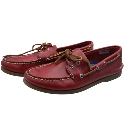 Sperry Topsider Rojo Cuero Barco Mocasines Zapatos 2 Ojos Sin Cordones Hombres 10M Cubierta Informal Foto 1 de 4