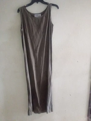 Винтажный, Chico's бак макси, платье хаки шелк и лен размер 1 Китай - Изображение 1 из 4