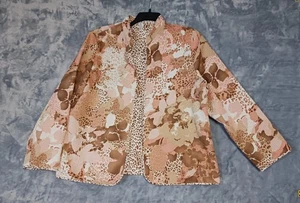 Alfred Dunner Jacket Womens 16 Pink Brown Floral Animal Print Quilted Lined Coat - Picture 1 of 7