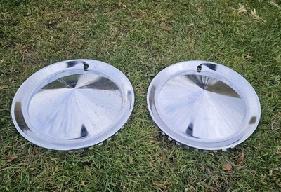 Par de 2 tapacubos cromados universales de 14" cubiertas de rueda para remolque cámper tapacubos Hotrod Foto 1 de 4