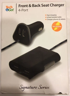 Tech & Go (9.6 Amp) 4-Port Front and Back Seat Extender Charger Extra Long 6ft. - Image 1 of 4