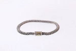 JOHN HARDY Sterling & 18k Gold Small Dot 5mm Woven Classic Chain Bracelet 6" - Picture 1 of 17