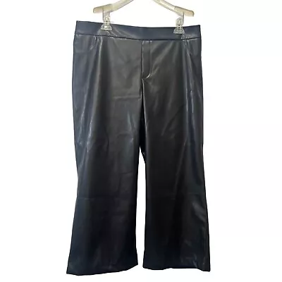 LOGO Lori Goldstein Womens Pull On Vegan Faux Leather Pants Black 18W Wide Leg - Image 1 of 4