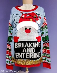 Sweater Ugly Holiday/Christmas "No Boundaries" Santa/Chimney Novelty Sweater XL - Picture 1 of 7