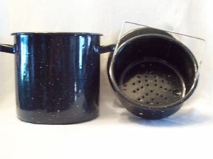 Vintage Enamel Speckled Black Steamer / Canner W/Lid - Picture 1 of 8